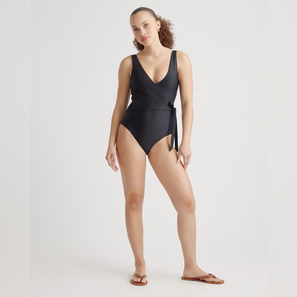 NWT Quince Italian Wrap Swimsuit Black Sz S Sold Out Online
